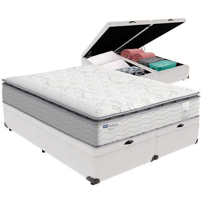 Cama Box Baú Branco E Colchão Amsterdã Molas Ensacadas Queen Probel