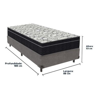 Cama Box Cinza E Colchão Airtech 150 Espuma D45 Solteiro Ortobom