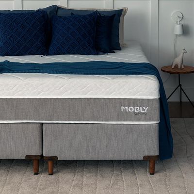 Cama Box Queen com Colchão Sublime Mola Ensacada e Espuma Viscoelástica (32x158x198) Cinza e Branco