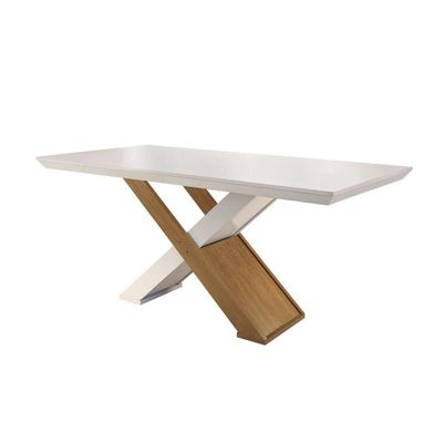 Conjunto de Mesa de Jantar com Vidro e  6 Cadeiras Imperatriz Suede Off White e Chocolate