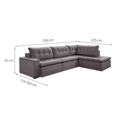 Sofá 4 Lugares Presidente com Chaise Direito Veludo Cinza