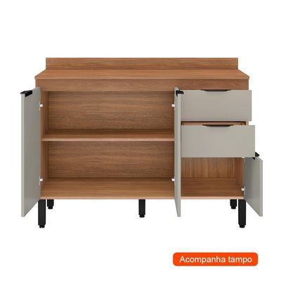 Balcão de Cozinha Firenze 3 PT 2 GV Amêndola e Nude