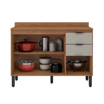 Balcão de Cozinha Firenze 3 PT 2 GV Amêndola e Nude