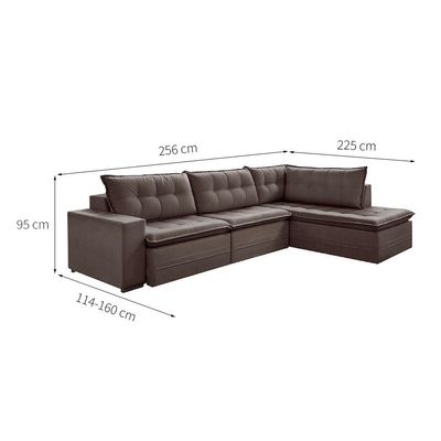 Sofá 4 Lugares Presidente com Chaise Direito Veludo Marrom Escuro