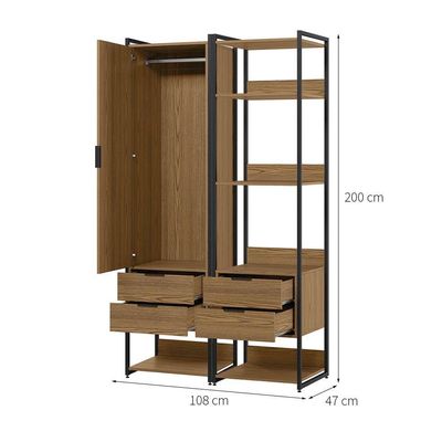 Guarda-Roupa Closet Industrial Mital 1 PT 4 GV Conhaque e Preto