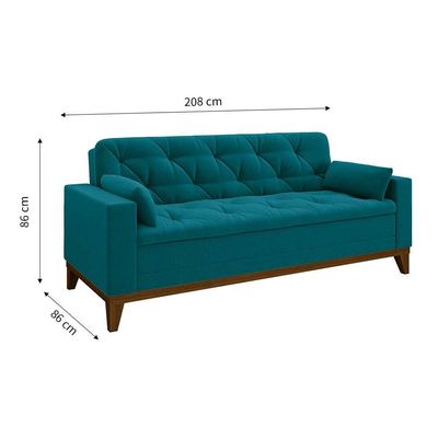 Sofá 3 Lugares Nevada Suede Azul Turquesa