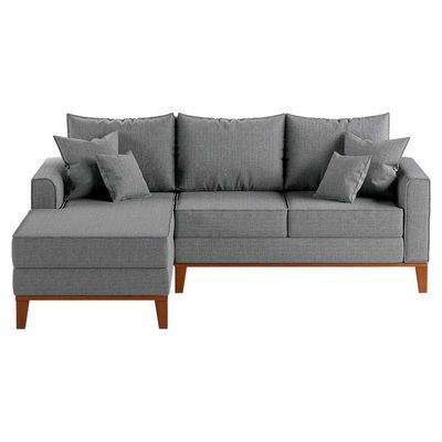 Sofá 3 Lugares Beny Com Chaise Esquerdo Linho Cinza