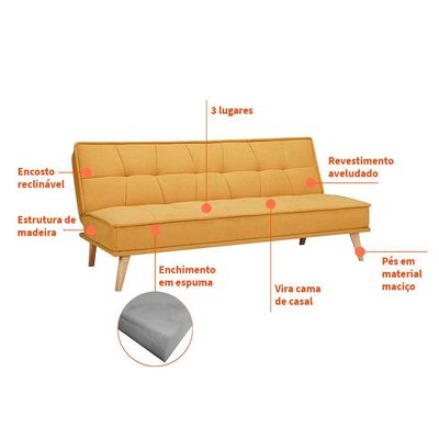 Sofá-Cama 3 Lugares Casal Venice Amarelo