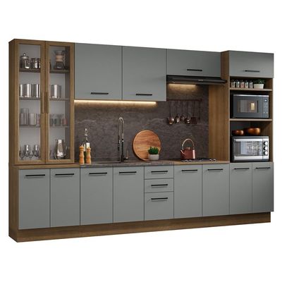 Armário De Cozinha Completa 340cm Rustic/cinza Agata Madesa 01 Rustic/cinza