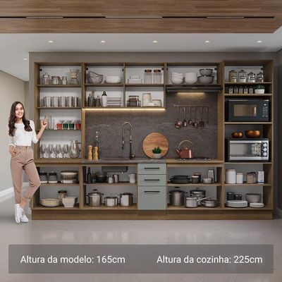 Armário De Cozinha Completa 340cm Rustic/cinza Agata Madesa 01 Rustic/cinza