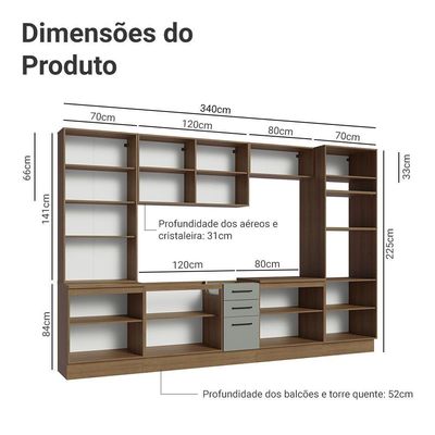 Armário De Cozinha Completa 340cm Rustic/cinza Agata Madesa 01 Rustic/cinza