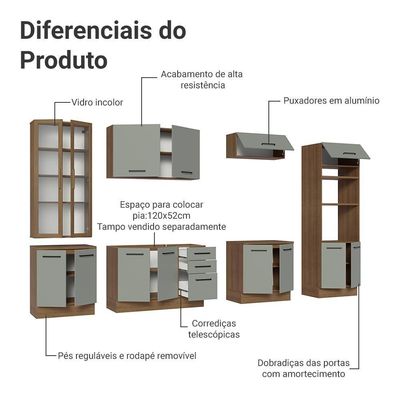 Armário De Cozinha Completa 340cm Rustic/cinza Agata Madesa 01 Rustic/cinza