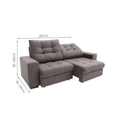 Sofá 3 Lugares Retrátil e Reclinável Biarritz Suede Castanho