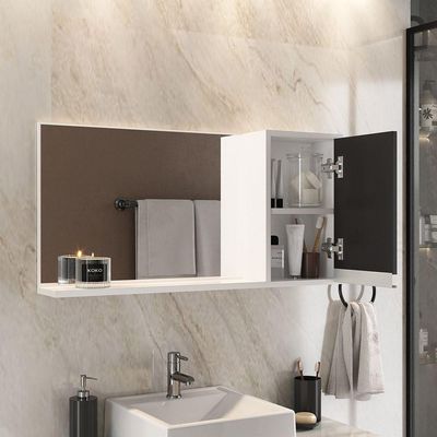 Conjunto Gabinete Banheiro Prisma 80cm Gabinete + Cuba + Espelheira Com Vidro Branco Preto