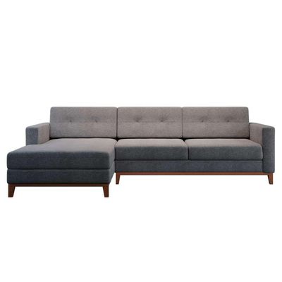 Sofá 3 Lugares Living com Chaise Esquerdo Pés e Base em Madeira Linho Cotton Cinza
