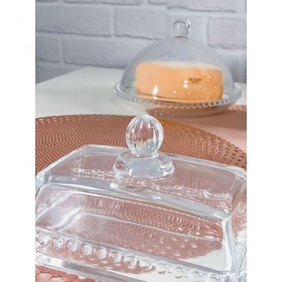 Manteigueira Cristal G 17 Cm X 10,5 Cm X 10 Cm Pearl Bolinha Wolff Transparente