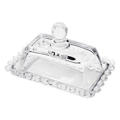 Manteigueira Cristal G 17 Cm X 10,5 Cm X 10 Cm Pearl Bolinha Wolff Transparente
