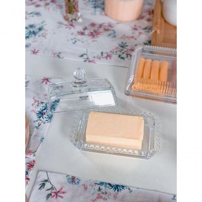 Manteigueira Cristal G 17 Cm X 10,5 Cm X 10 Cm Pearl Bolinha Wolff Transparente