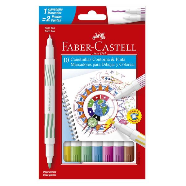 CANETINHA DUAS PONTAS 10 CORES FABER CASTELL