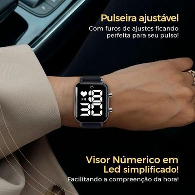Relogio Feminino Digital Quadrado Aço Inox Led Caixa