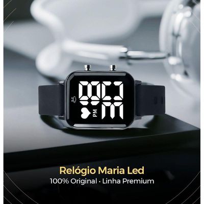 Relogio Feminino Digital Quadrado Aço Inox Led Caixa