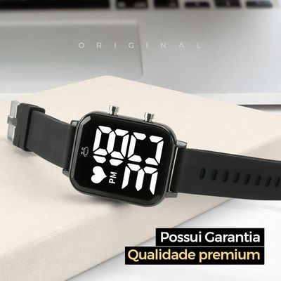 Relogio Feminino Digital Quadrado Aço Inox Led Caixa