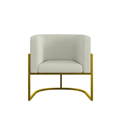 Poltrona Bouclê Decorativa Lua Recepção Base De Ferro Gold Bege
