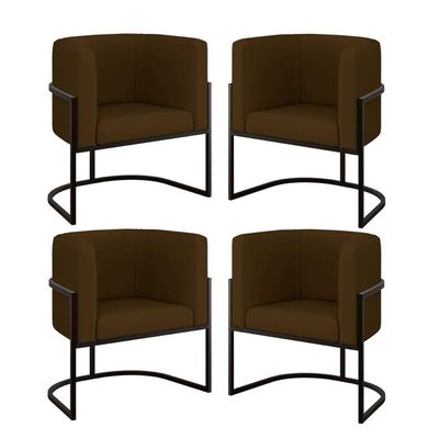 Kit 04 Poltronas Lua Sala Decorativa Base Ferro Black Corino Marrom