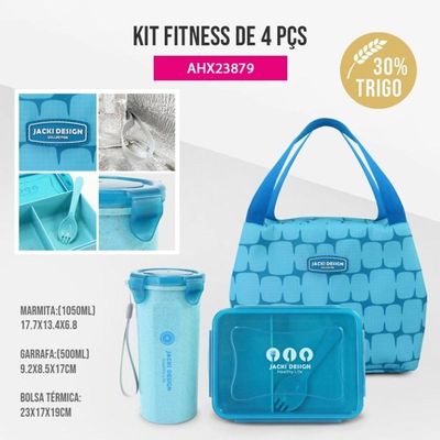 Conjunto Kit Fitness De 3 Peças E Porta Talheres Portátil Cor Azul