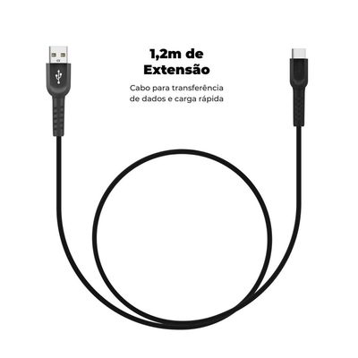 Cabo Dual Shock Type C / Tipo C / USB C - Preto - 1,2m - Gshield