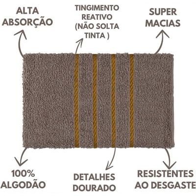 Jogo De Toalha Montreal 2 Banho + 2 Rosto Dourado 100% Algodão Alta Absorção Cinza