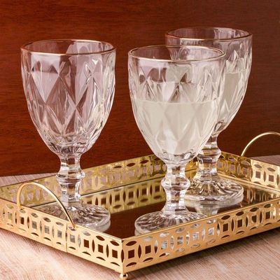 Taça De Vidro Com Borda Dourada Diamond Cor Transparente água 300ml Class Home