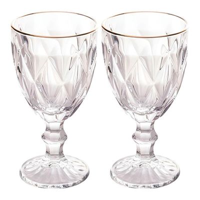 Jogo 2 Taças De Vidro Com Borda Dourada Diamond Cor Transparente água 300ml Class Home