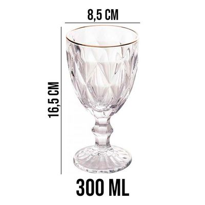 Jogo 2 Taças De Vidro Com Borda Dourada Diamond Cor Transparente água 300ml Class Home
