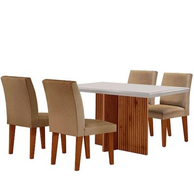 Mesa Olimpia 120 Mdf Vidro Canto Reto Com 4 Cadeiras