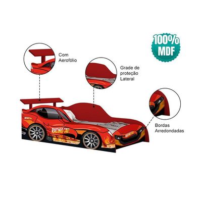 Cama Carro Solteiro Racing Car Para Meninos Vermelho Racing Car Relâmpago Vermelho