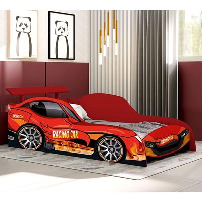 Cama Carro Solteiro Racing Car Para Meninos Vermelho Racing Car Relâmpago Vermelho
