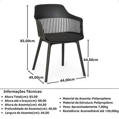 Kit 4 Cadeiras Montreal Marcela Almofada Em Pu Estrutura Em Polipropileno Preto