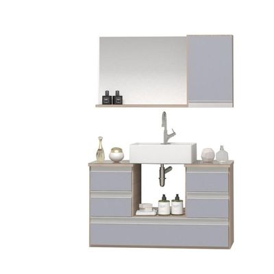 Conjunto Gabinete Polo 80cm Madeirado Cinza