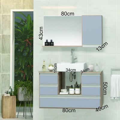Conjunto Gabinete Polo 80cm Madeirado Cinza