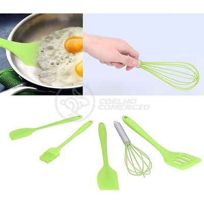 Kit 5 Peças Jogo De Cozinha De Silicone Resistente A Altas Temperaturas Conjunto De Utensílios Verde