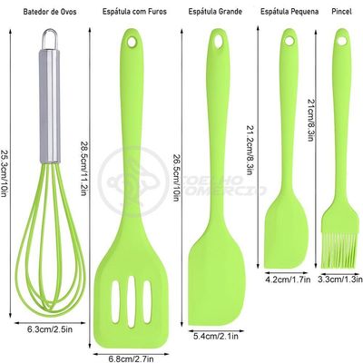 Kit 5 Peças Jogo De Cozinha De Silicone Resistente A Altas Temperaturas Conjunto De Utensílios Verde
