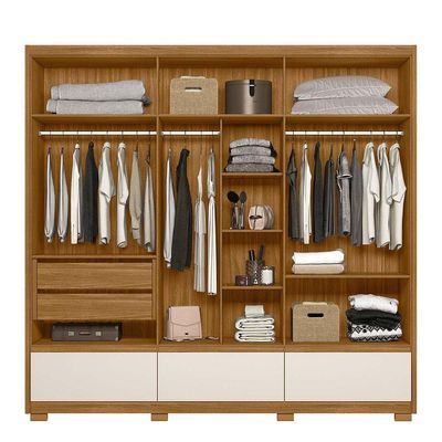 Guarda Roupa Casal Grande com Ripado e Espelho 240x230cm Amazonas Moval Freijó Off White