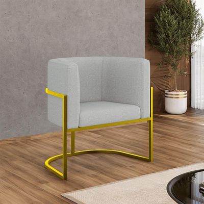 Cadeira Poltrona Lua Bouclê Base De Metal Dourada Reforçada Cinza