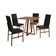 Conjunto De Jantar Mesa Mônaco Premium 90cm Imbuia Com 4 Cadeiras Estofadas Pretas Base Cobre Preto