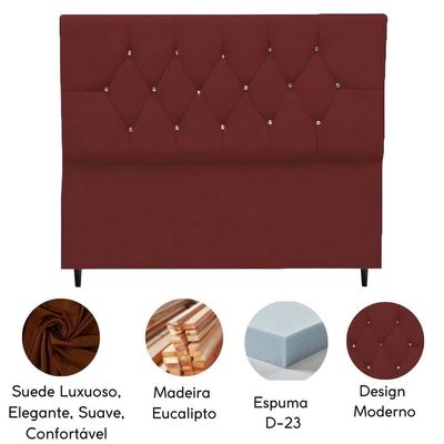Cabeceira Estofada Cama Box King 195 Cm Suede Dubai bordô