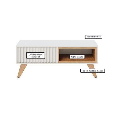 Mesa de Centro Ripado 90x35cm Jeri Colibri Off White Freijó