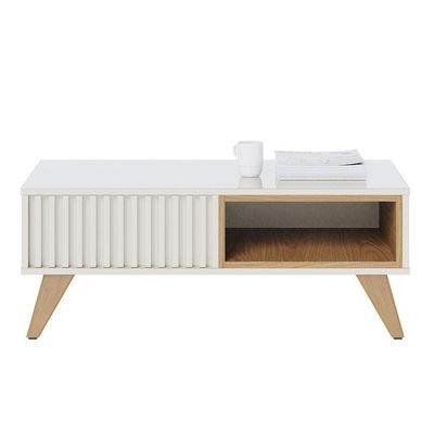 Mesa de Centro Ripado 90x35cm Jeri Colibri Off White Freijó