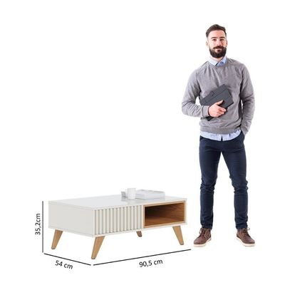 Mesa de Centro Ripado 90x35cm Jeri Colibri Off White Freijó