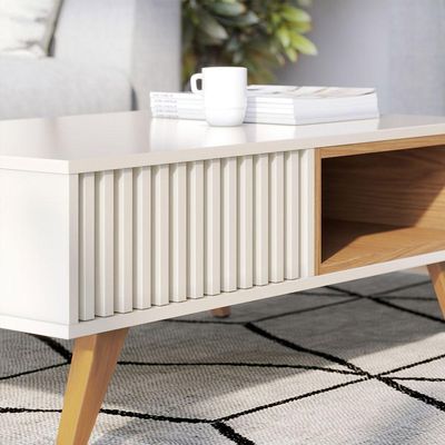 Mesa de Centro Ripado 90x35cm Jeri Colibri Off White Freijó